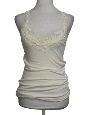 VTG Hollister Lace Trim Cami Tank Ivory Stretch Y2K Coquette Layering Top S